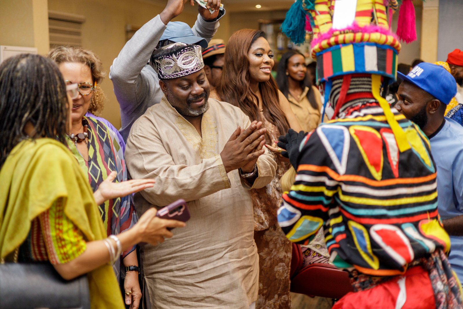 Guests meet the Agbogho Mmuo &mdash; Embodied Spirits opening, Gaia Africa Club, Lagos