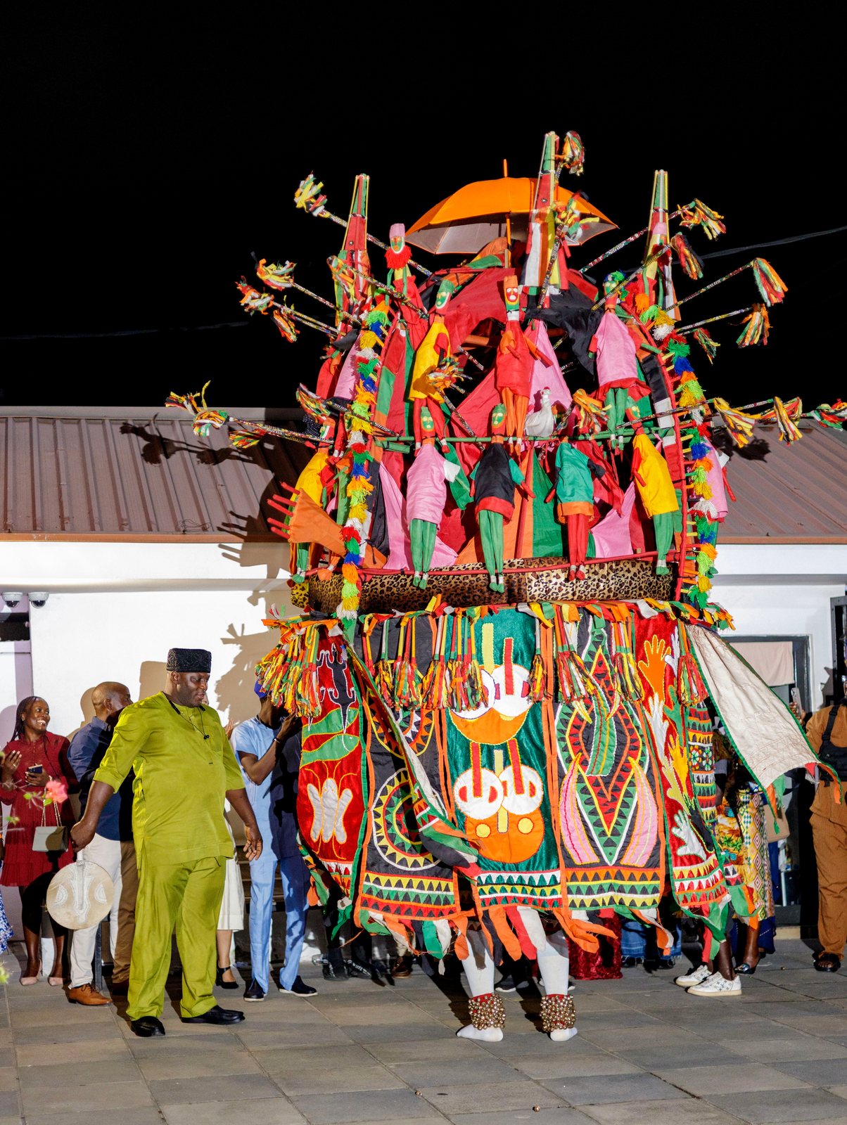 The Ijele at full height &mdash; Embodied Spirits opening, Gaia Africa Club, Lagos