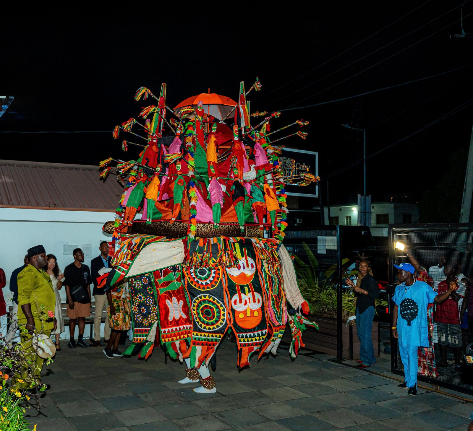 The Ijele outside &mdash; Embodied Spirits opening, Gaia Africa Club, Lagos