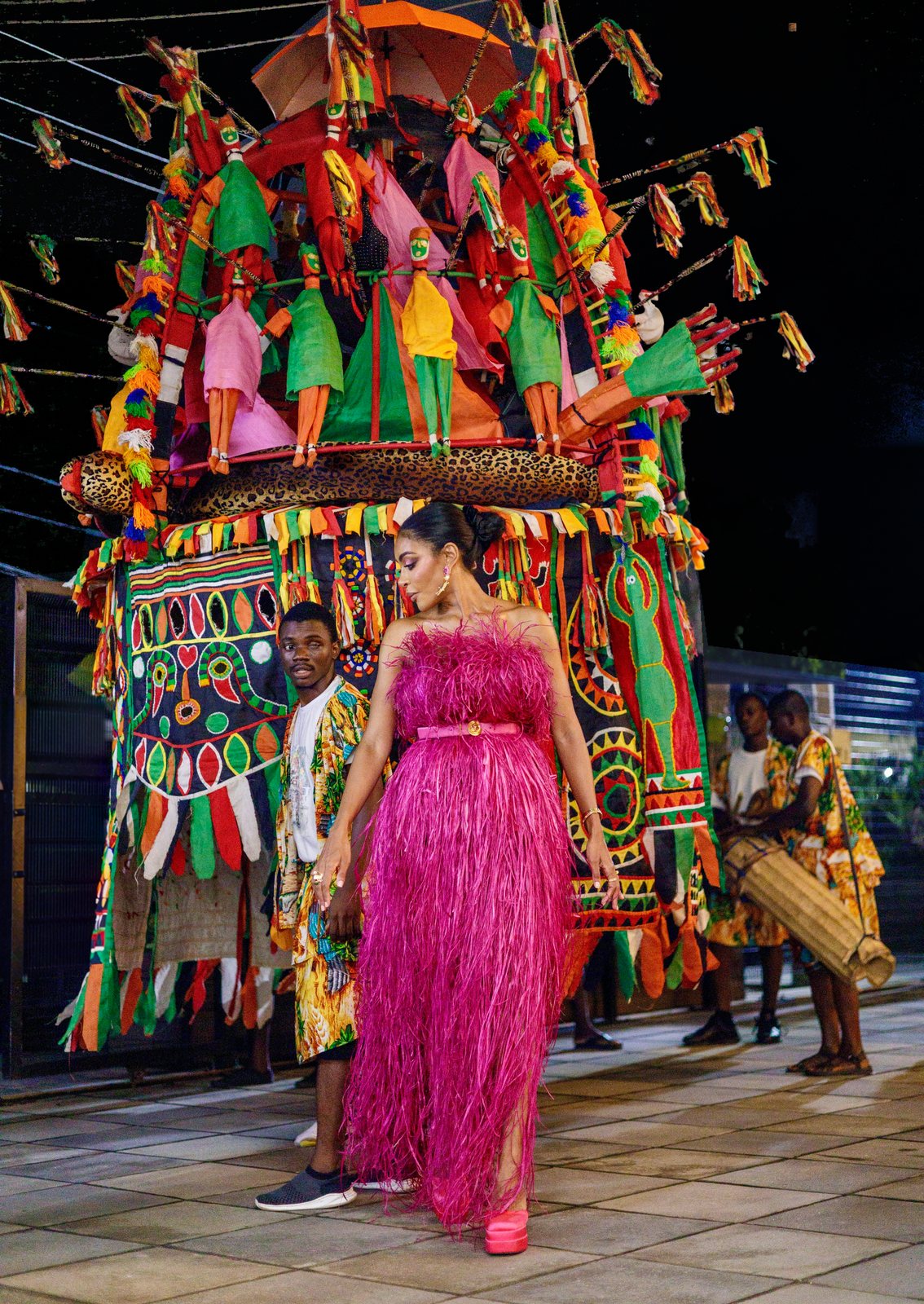 REWA beneath the Ijele &mdash; Embodied Spirits opening, Gaia Africa Club, Lagos