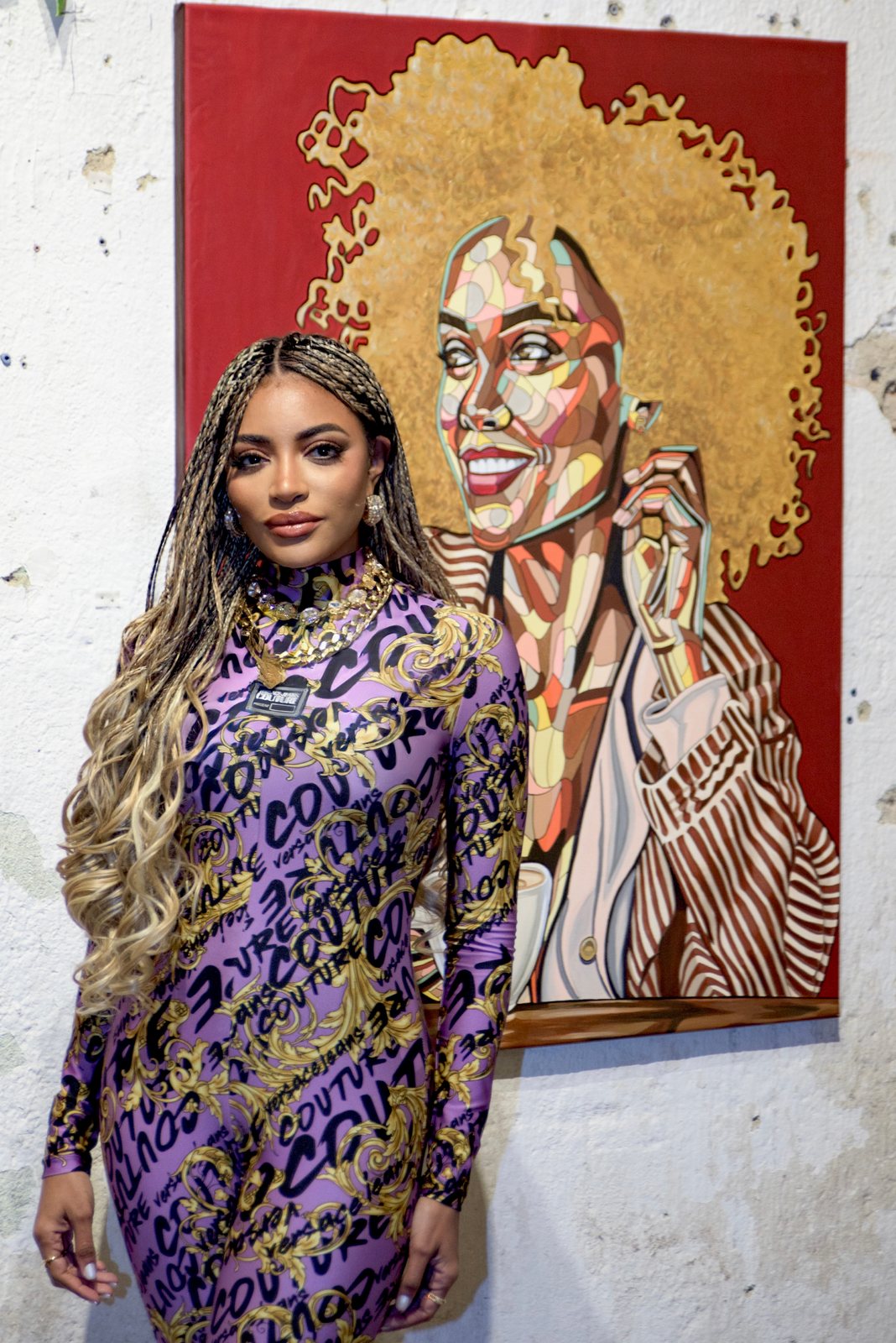REWA before her work — ngala kwesili: Pride Within, OOA Gallery, Madrid